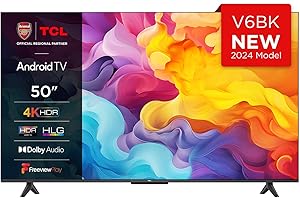 TCL 50V6BK 50-inch 4K Ultra HD, HDR TV, Smart TV Powered by Android TV (Dolby Audio, Voice Control, Compatible with Google Assistant, 2024 New Model)