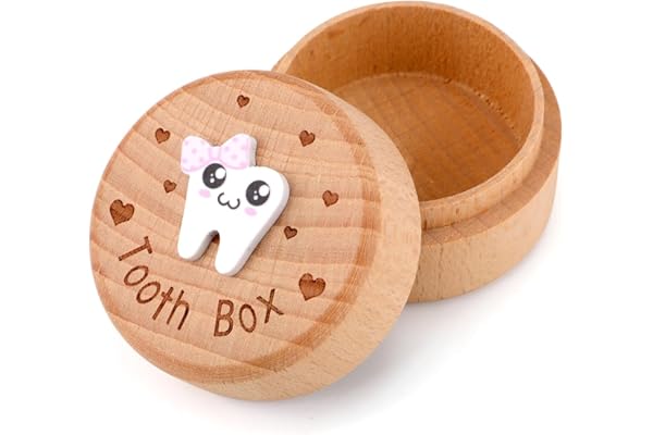 Boîte de Rangement de Dents Sculptées en 3D, Boîte de Rangement de Dents en Bois pour Dents Perdues Mignon Support Souvenirs Dents pour Garçons Filles Enfants Anniversaire Cadeau (Filles)