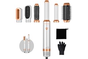 ATOPSKINS 6 in 1 Air Styler Set, Haarstyler mit 1000W Haartrockner, Warmluftbürste, Rundbürste, Föhnbürste, Automatischem Lockenwickler, Glättbürste, Hairstyler für Alle Haartypen, Trocknen, Glätten, Locken