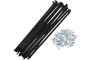 A ABSOPRO 36 Pezzi Raggi per Bicicletta 12G con 36 Nippli per Ruote MTB Mountain Bike in Acciaio al Carbonio Nero