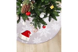 TIDEVAN Duża Spódnica pod Choinkę,122cm Okrągły Dywanik pod Choinkę Mata pod Choinkę ze Sztucznego Futra z płatkami śniegu na Powierzchni na Idealna Imprezę Domowe Boże Narodzenie Dekoracje świąteczne