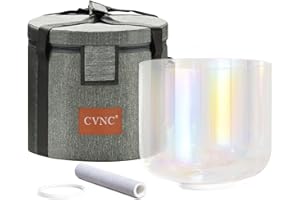 CVNC 432HZ 7 Inch C Note Root Chakra Clear with Cosmic Light Quartz Crystal Singing Bowl with Carry Case Bag for Sound Healing and Meditation