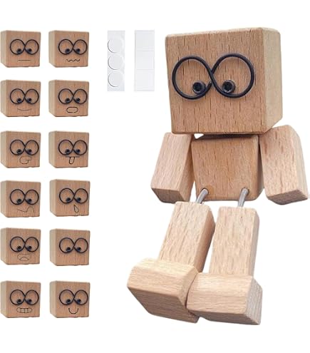 Statuetta Oscillante In Legno Per Auto Con 12 Facce Magnetiche - Uomo Dinamico Fatto A Mano, Decorazione Cruscotto Antiscivolo, Regalo Divertente - 2