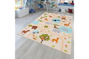 TT Home Alfombra Habitación Infantil De Juego Coches Infantil Animal Antideslizante, Color:VerdeAmarilloCrema, Tamaño:80x150 cm