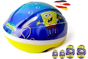 SPONGEBOB SQUAREPANTS Lot de 3 genouillères Bob l'éponge unisexe avec casque, genouillères, coudières pour vélo, roller, scooter, skateboard, roller, waveboard au design original