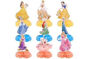 HVIHWI 9 Pieces Cute Princess Birthday Decorations, 3D Princess Theme Birthday Party Decorations Birthday Honeycomb Centerpieces for Table Decorations Party Supplies Favor Props