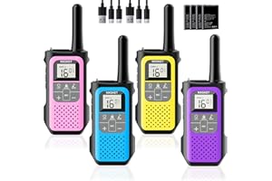Talkie Walkie Enfants Adultes, NXGKET Talkie-walkie Longue Portée 5 km, Rechargeable 16 Canaux Radio avec Batterie Li-ION 1200A mAh, Câble USB-C, VOX pour Plein Air Camping Randonnée, Lot de 4