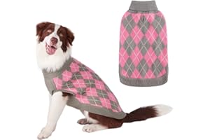 SCIROKKO Classic Dog Jumper Diamond Plaid Knit Knitwear Sweater, Fall Winter Warm Apparel Coat for Small to Large Dogs