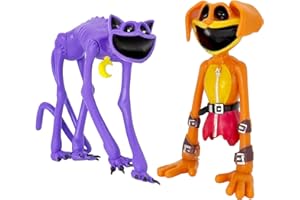 Gensly Purple Smiling Cat Figure Orange Smiling Dog Figure 2Pcs Cute Critters Figures for Gifts Collectible Smiling Monster Figure Set for Game Fans