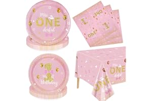 XJLANTTE Miss Onederful Birthday Decorations - Pink Gold Party Plates, Napkins, Tablecloth, First Birthday Decorations Tableware for Baby Shower 1st Party Girls Supplies, Serve 20 Guests