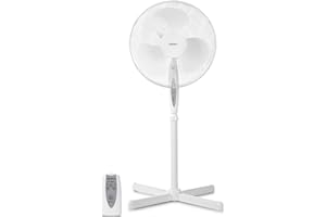 ‎MEDION MEDION Standventilator mit Fernbedienung, drei Geschwindigkeitsstufen, 45 Watt Leistung, 36 cm, Schwenkfunktion, Oszillation, verstellbare Höhe, MD18795, weiß
