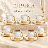 Valkyrie 12 Par&ccedil;a 6 Kişilik 80 ml T&uuml;rk Kahvesi Fincan Takımı Gold Kelebek Desenli K651-B