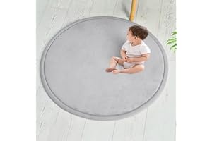 Xpnit Round Coral Velvet Baby Crawling Mat,Large Area Rug Baby Play Mat,Soft Non-Slip Nursery Carpet for Baby Kids Toddlers (Round 80cm,Grey)