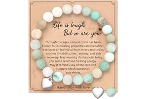 Tomtary Anxiety Bracelet, Natural Stone Healing Bracelet for Women, Elastic Beads Bracelet Gemstone Zebra Bracelet with Heart Charm Message Card for Women Christmas Birthday Mothers Day Gifts