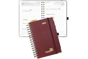 ‎POPRUN POPRUN Kalender 2026 Tagesplaner 21,5 x 14,5 cm, Tageskalender A5 1 Tag 1 Seite (Montag - Sonntag), Terminplaner (Jan.2026-Dez.2026) Ringbuch mit Hardcover, Plastiklineal - Burgund