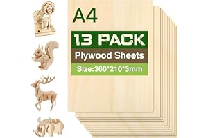 A4 plywoodskiva 3 mm, 13 stycken träbrädor 300 x 210 mm | Träskiva, limträskiva, träskiva, pysselträ för snidträ, gör-det-själv hantverk, träskärningar, modellbygge