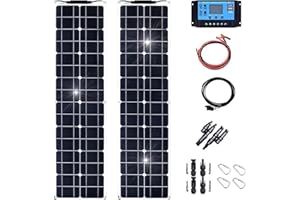 BAISHIFA 400W 800W 12V-24V Panel Solar Flexible Cargador Solar monocristalino Panel Solar Impermeable y Ultrafino para vehículos recreativos, Barcos, Casas y Superficies Irregulares,2x200W