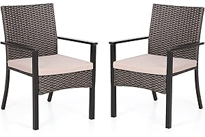 PHIVILLA Outdoor Wicker Chairs Set von 2, Rattan bedeckt Metall Sessel mit abnehmbarem Kissen, Heavy Duty Möbel Set für Patio, Deck, Veranda, Yard