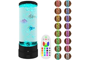 YATOSEEN Faux Poisson Lampe à Lave LED Aquarium à Bulles, Lampe d'ambiance Fish Tank avec Télécommande, Lampe à Bulles avec 16 Lumières à Couleur, Cadeaux pour Enfants Audlts-29x11x11cm (Noir)