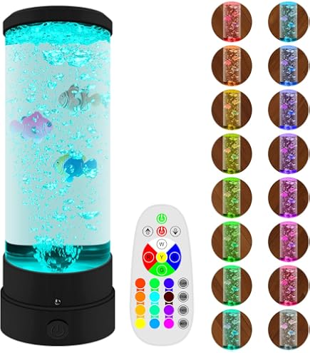 Vegena Aquarium Stimmungslampe – Mini LED Nachtlicht Mit Künstlichen Fischen, Deko Für Zuhause & Büro, 30x23x7 Cm