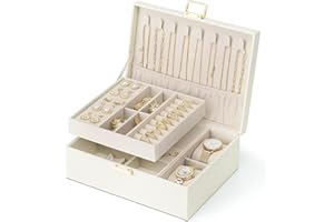 Vlando Jewellery Box, 2 Layer Jewellery Organiser with Watch Pillow, Jewellery Storage Case for Necklace,Bracelets, Earring Storage Organiser, Gift for Women,White