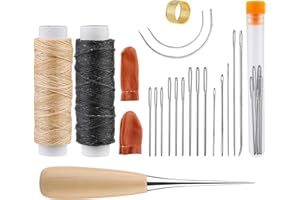 Riddur 23 Pezzi Kit Filo Cera Pelle, Kit Riparazione Tappezzeria Pelle, Strumenti Lavorazione Pelle con Aghi Cucito, Aghi Curvi, Punteruolo Cucito, Kit Cucito per Principianti Professionisti Fai da Te