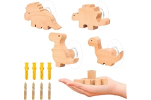 MplehDa Schrankknöpfe Holz für Kinderzimmer, 4 Stück Holzknäufe mit Tiermotiven, Möbelknöpfe aus Holz, 2 IN 1 Selbstklebend Möbelknöpfe mit Schrauben, Holzgriffe für Schränke Türknöpfe (Dinosaurier)