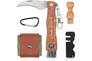 Erzekrim Navaja para Setas con cepillo de acero inoxidable, cuchillo plegable con brújula y regla, llavero - Adecuado para acampar al aire libre