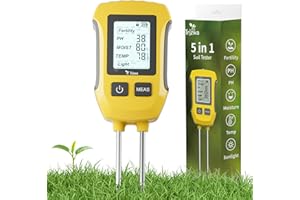 TRJZWA Medidor de Humedad de Plantas 5 en 1 para Fertilidad/PH/Humedad/Temperatura/Intensidad de luz Solar con Pantalla LCD Retroiluminada para Jardín, Césped, Bonsai Medidor de PH de la Tierra