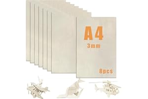 NVGVUP Płyta ze sklejki, topola, 3 mm, 8 sztuk płyt drewnianych A4, do majsterkowania, do projektów laserowych, modelarstwa, majsterkowania, malowania artystycznego, dekoracji