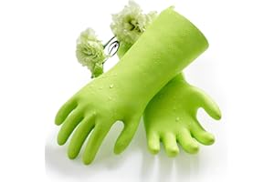 Vgo... Heavy Duty Cleaning Gloves Lined Nylon, Household Gloves Reuseable in TPE Latex Free, Thicker Antislip Washing Up Gloves for Kitchen Bathroom Gardening Painting, with Flower Flavor, 1 pair