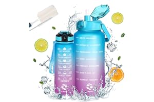 Fjbottle Sport Trinkflasche 2L mit Zeitmarkierungen - [2000ML+800ML], BPA-Frei kohlensäure geeignet Wasserflasche mit Strohhalm Auslaufsicher für Schule, Camping, Yoga, Gym, Outdoor