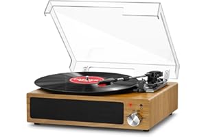 Platine Vinyle, FYDEE Tourne-Disque Bluetooth Vintage Portable avec 3 Vitesses 33/45/78 TR/Min, 2 Haut-Parleurs Stéréo Intégrés, Sortie RCA, Entrée AUX - Bois de Chêne