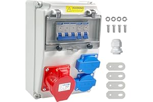 munloo Quadro Elettrico da Cantiere, 16A Distributore di Corrente da Parete, Kit Completo Quadro Elettrico, 220V Distributore di Corrente per Interni ed Esterni, Adattatore Presa Industriale