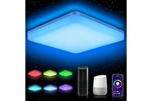‎LEOEU LED Deckenleuchte Alexa, Smart Deckenlampe Dimmbar RGB, 18W 1800LM Deckenlampe LED Farbwechsel, Kompatibel mit Alexa APP Google Assistant, IP54 Smart Home Lampe für Schlafzimmer Wohnzimmer
