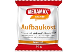 ‎MEGAMAX NUTRITION MEGAMAX Aufbaukost Neutral 30 g- Ideal zur Kräftigung und bei Untergewicht. Proteinpulver zur Zubereitung eines fettarmen Kohlenhydrat-Eiweiß-Getränkes für Muskelmasse u. Muskelaufbau