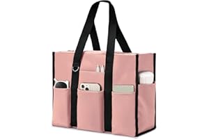 Becokan Grand sac fourre-tout imperméable pour femme avec 12 poches à fermeture éclair sur le dessus pour enseignant, infirmière, travail