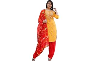 INDACORIFY Rayon Kurti mit Patiala Hose und Dupatta für Mädchen & Frauen Festliche Party Bürokleidung Salwar Kameez