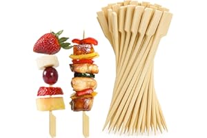 ANEI Wooden Sticks 12cm Bamboo Skewers for Barbecues Fruit Kababs Charcuterie Accessories Burgers Cocktails Buffets Party Home and Kitchen (100)