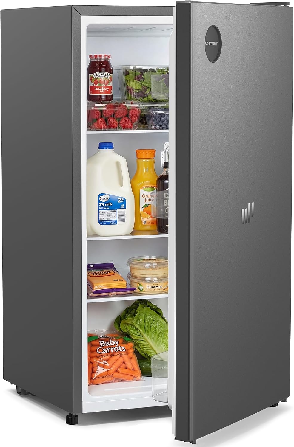 Upstreman 91 Litres Under Counter Fridge Without Freezer 83cm, Small Refrigerator with 1-10℃ Temperature Control, LED Light, Quiet, Compact Refrigerator for Office, Dorm, Dark Grey, CR91