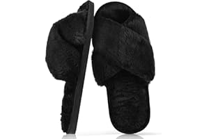 CHGANG Womens Fluffy Slippers, Anti-Skid Faux Fur House Slippers, Warm Furry Cozy Open Toe Sliders Memory Foam Slippers Women Fluffy Slippers For Girls Indoor Outdoor Shoes