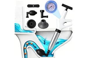 GEKUFA Desatascador de tuberías a presión – Pistola profesional para inodoro, lavabo, bañera y desagüe, con bomba de aire y 3 cabezales intercambiables