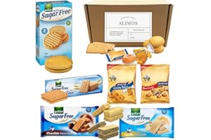 Alimos Box With Sugar Free Biscuits & Sweets Gift Pack – 4 Pack – Diabetic Friendly Shortbread, Chocolate & Vanilla Wafers