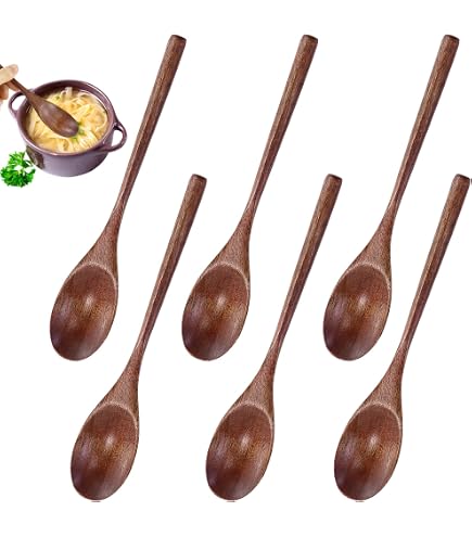 Set De 6 Cuillères En Bois Naturel Long Manche - Pour Café, Thé, Miel Et Cuisine