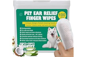 HTU 100 XL Dog Ear Cleaning Finger Wipes - Extra Large 1.77" Natural Coconut Oil & Aloe Dog Ear Wipes | Gently Removes Wax, Odor, Dirt, Itchy For Dogs & Cats | Hypoalergenic Biodegradable Dog Ear Cleaner