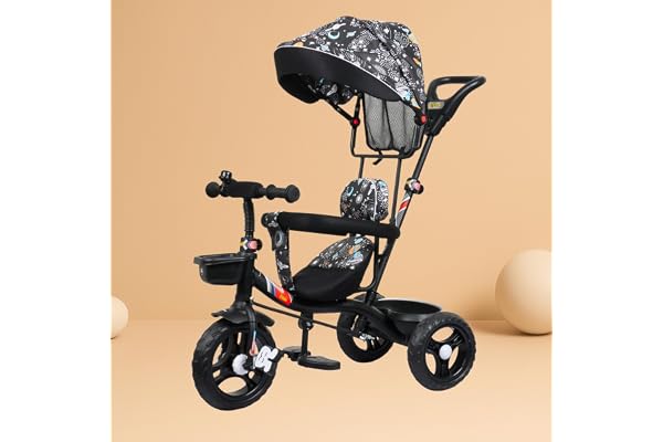 Luusa Galaxy Edition GT-500 Plug and Play Tricycle with Height Adjustable Parental Control Kids Safety Belt Foam Cushion Seat for Age Group 2+ Years Carring Capacity 30-KGS (Galaxy Black)