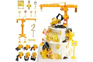 Teselife Tortendeko Baustelle 2 Jahre, Bagger Kuchendeko 2. Geburtstag Junge, Verkehrsschilder Torte Kuchen Deko Cake Topper, Miniatur Baustelle Wichtel Spielzeug Geburtstagsdeko für Kinder Junge