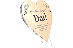 ORIGINDESIGNED DAD Floating Heart Memorial Remembrance Plaque Stake, Father's Day Memorial - Metallic Silver/Gold/Copper Acrylic, Waterproof, Outdoor, Grave Marker, Tribute, Plant Marker (Gold)