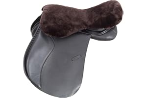 Merauno® Housse de selle en laine d'agneau, en laine d'agneau mérinos pour un confort d'assise optimal, avec une bande Velcro réglable. Compatible avec toutes les selles anglaises. Couleur : naturel,