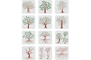 FINGERINSPIRE 12 Pcs Tree Stencil 20x20cm Branches Stencils Plastic Trees Branches Pattern Stencils Reusable Tree of Life Stencil for Painting on Wood Floor Wall Window
